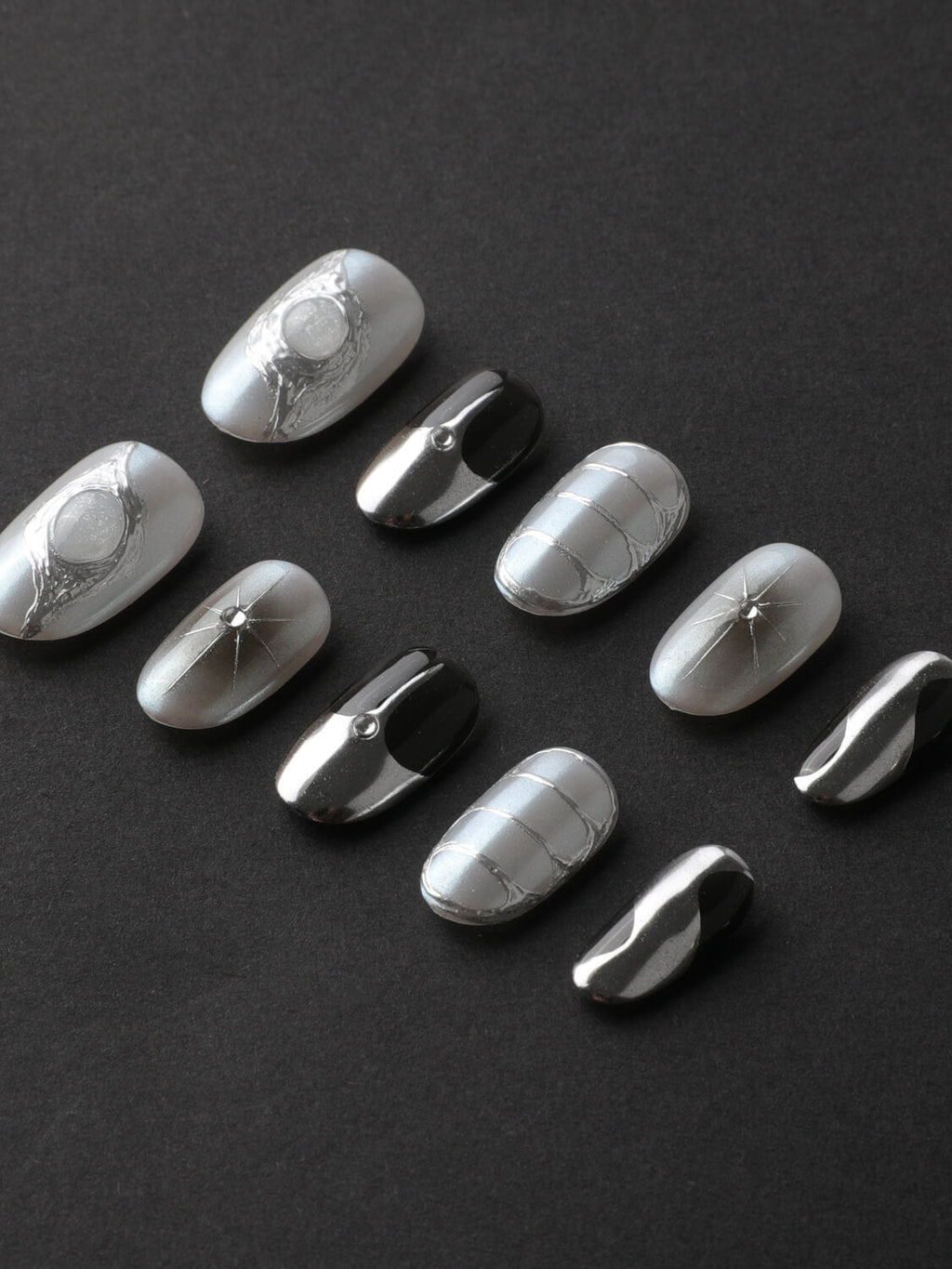 Silver Flame Reusable Press On Nails