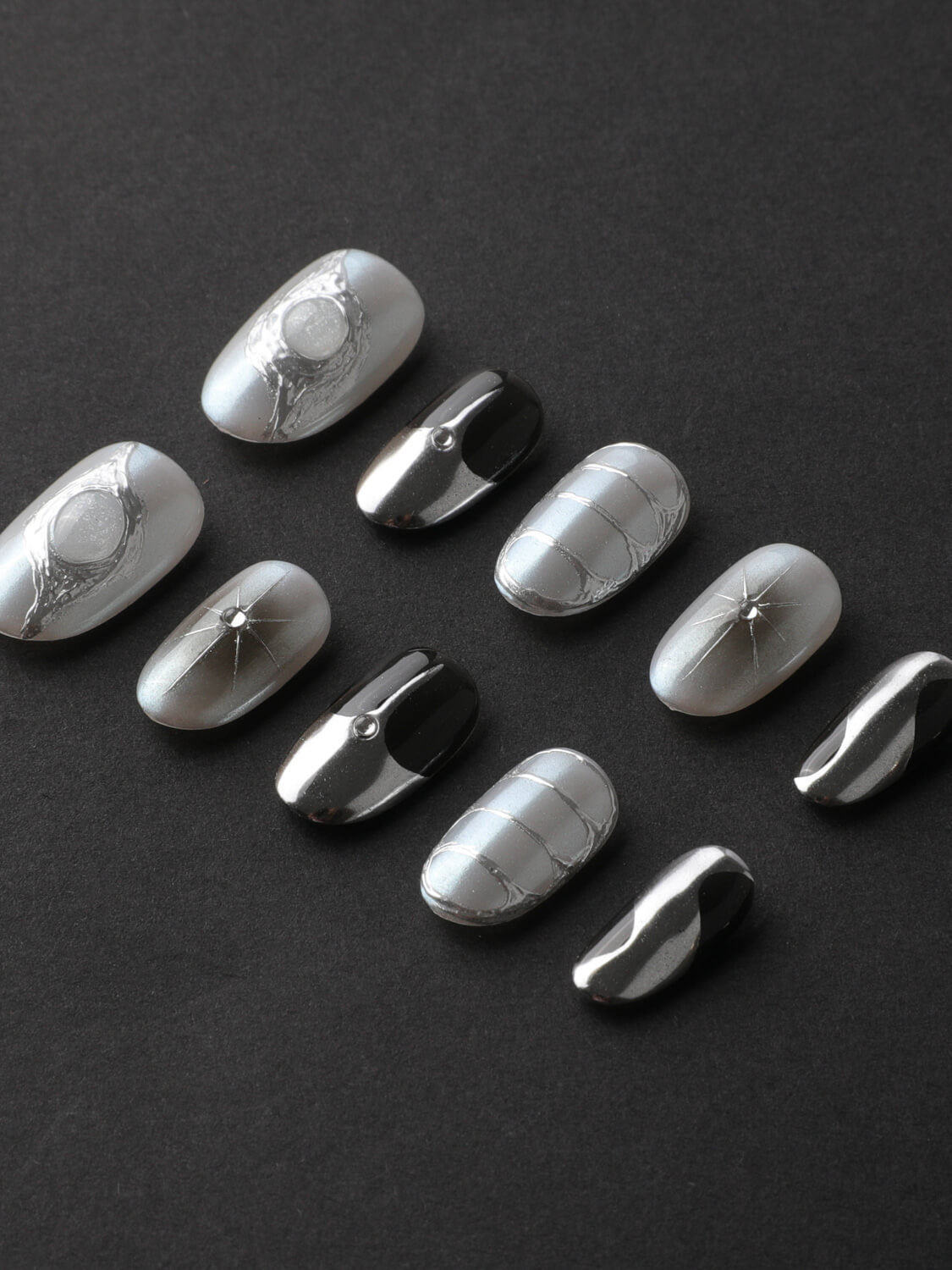 Silver Flame Reusable Press On Nails