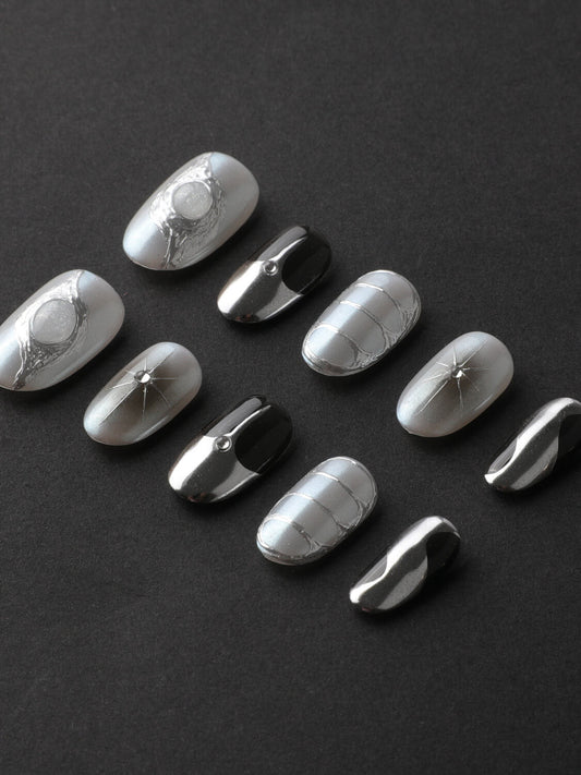 Silver Flame Reusable Press On Nails
