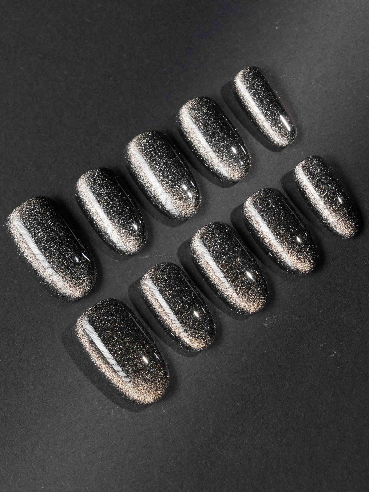 Black Cat Eye Reusable Press On Nails