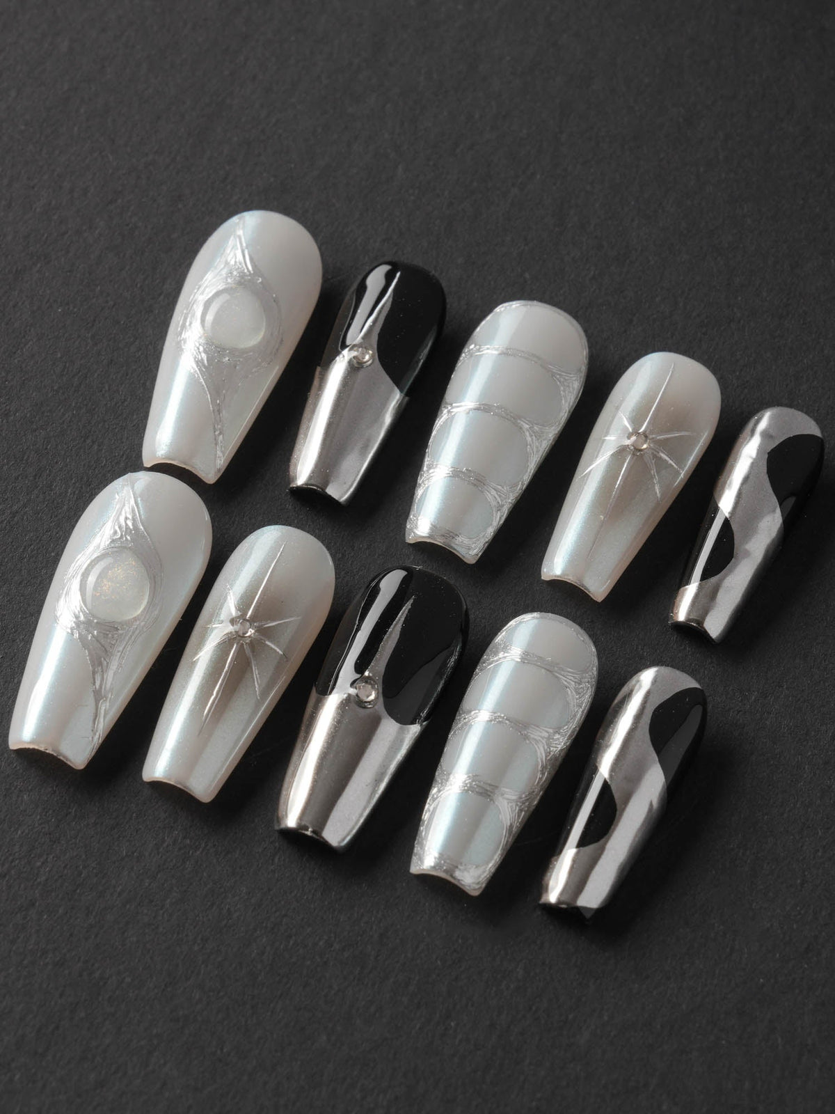 Silver Flame Reusable Press On Nails