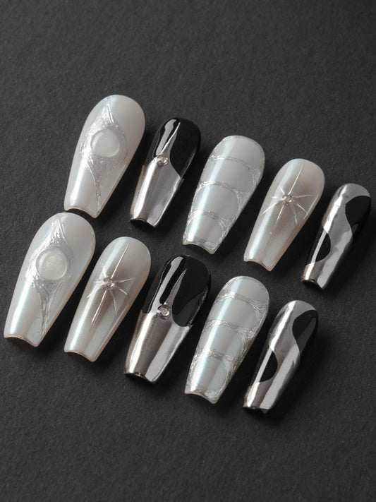 Silver Flame Reusable Press On Nails