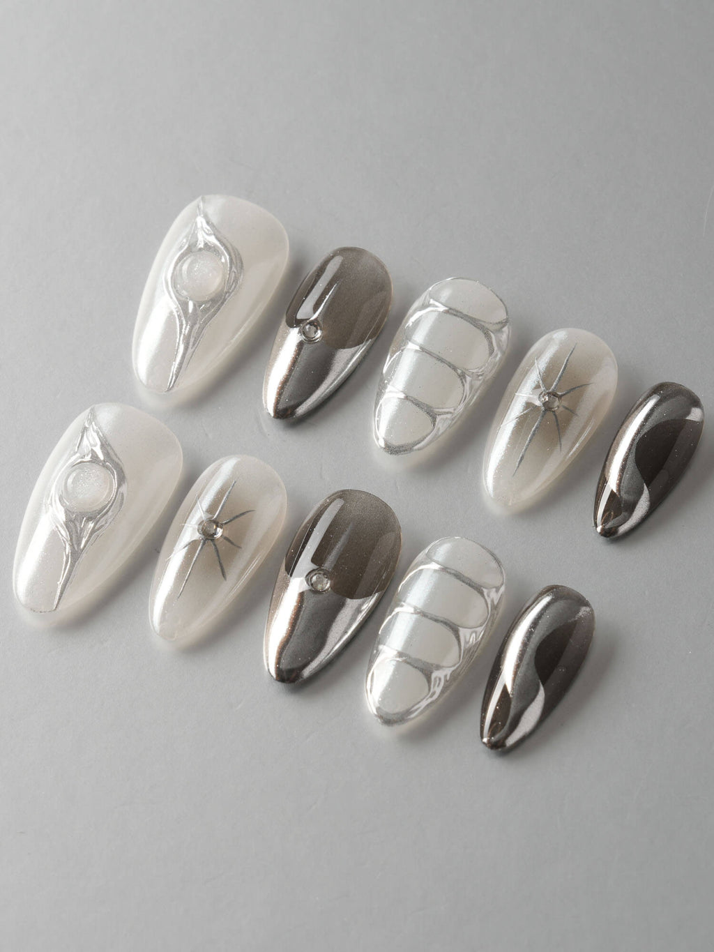 Silver Flame Reusable Press On Nails