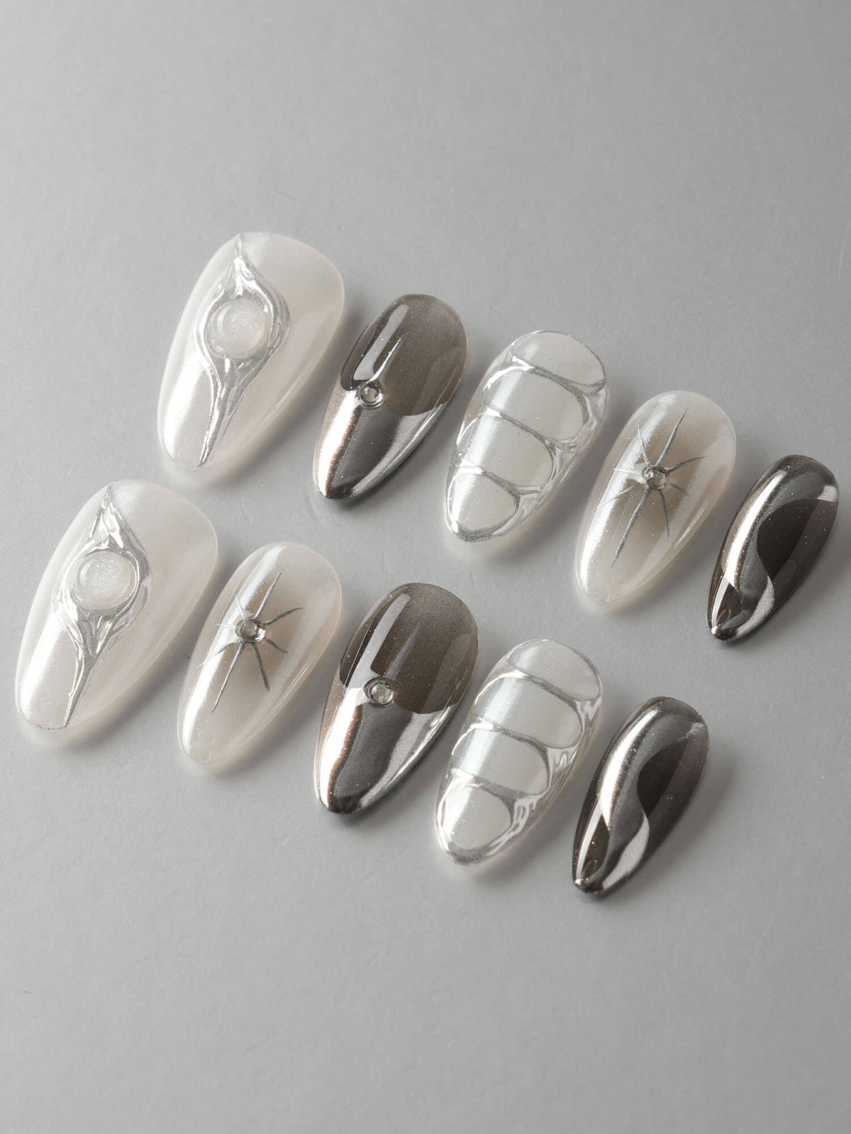 Silver Flame Reusable Press On Nails