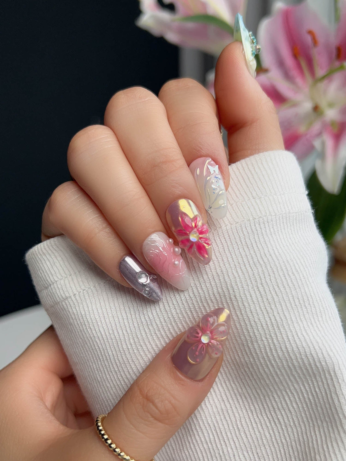 Gem Blossom Reusable Press On Nails