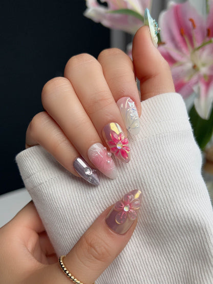 Gem Blossom Reusable Press On Nails