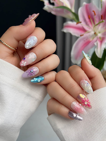 Gem Blossom Reusable Press On Nails