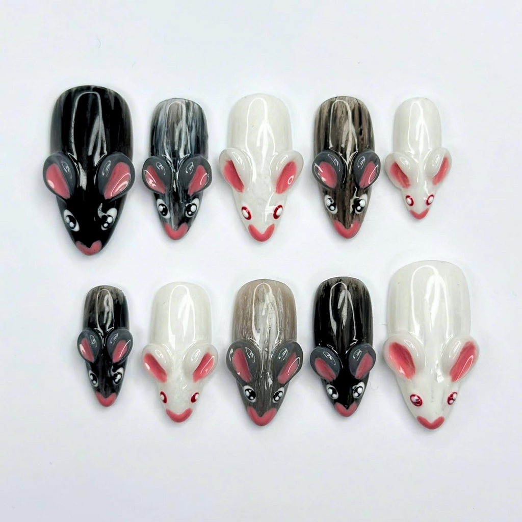 Cute Woodland Animal Press On Nails, Kawaii Forest Nails, Handmade 3D Animal Nail Set