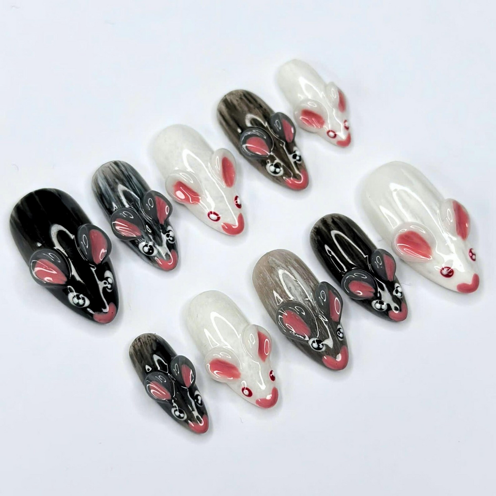 Cute Woodland Animal Press On Nails, Kawaii Forest Nails, Handmade 3D Animal Nail Set