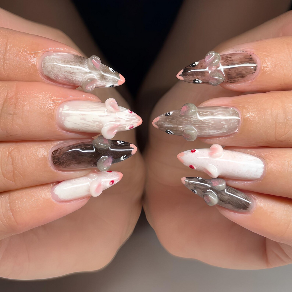 Cute Woodland Animal Press On Nails, Kawaii Forest Nails, Handmade 3D Animal Nail Set