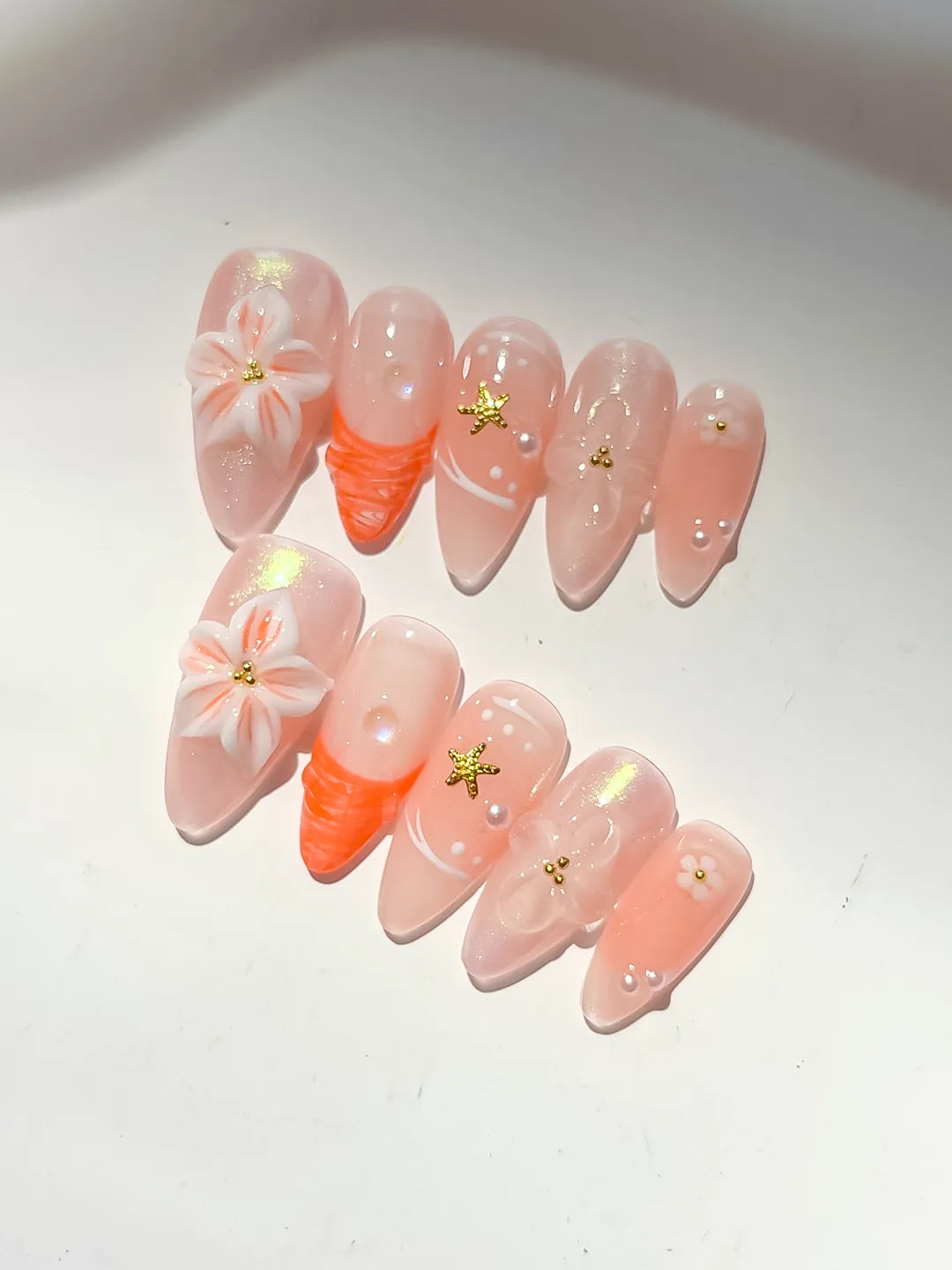 Medium Nude Orange Almond Holographic Flower Star