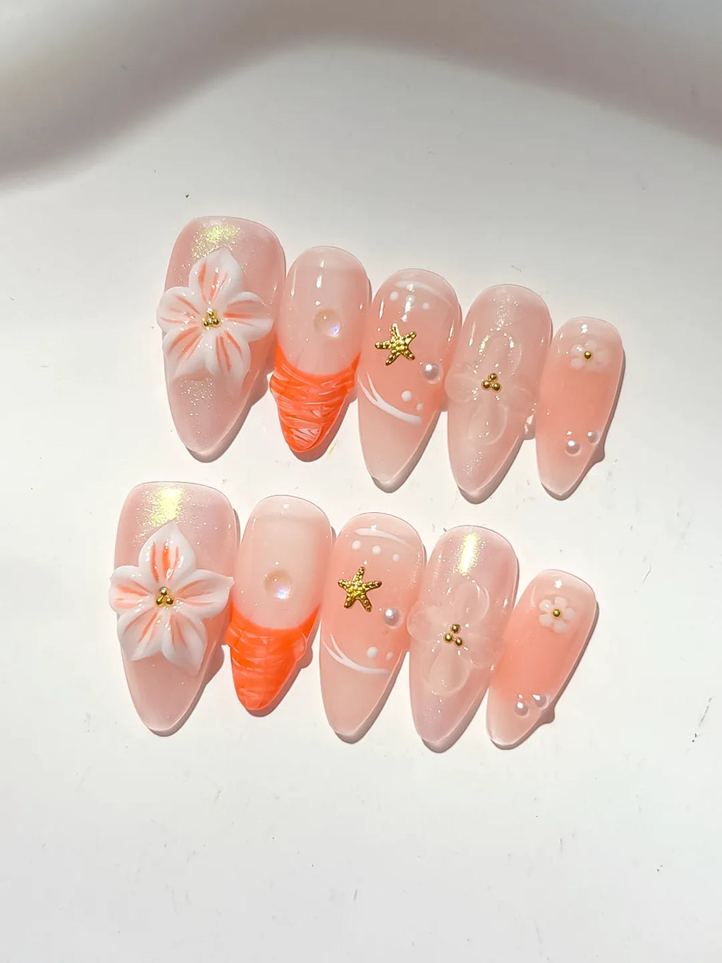 Medium Nude Orange Almond Holographic Flower Star