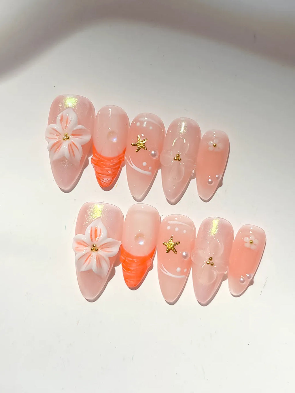 Medium Nude Orange Almond Holographic Flower Star