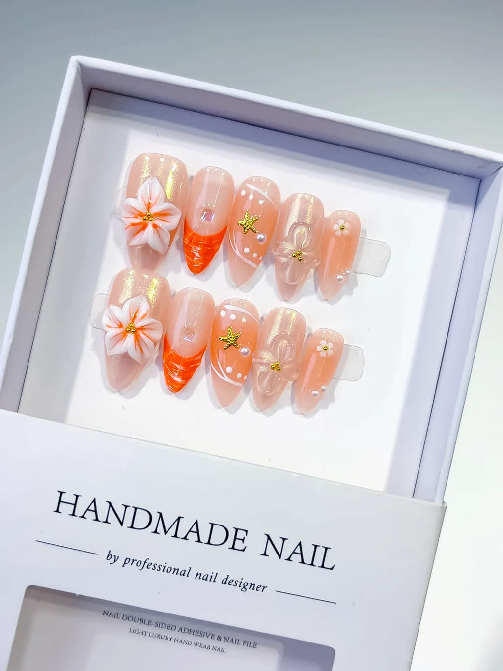 Medium Nude Orange Almond Holographic Flower Star