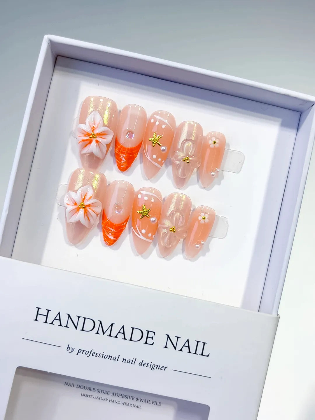 Medium Nude Orange Almond Holographic Flower Star