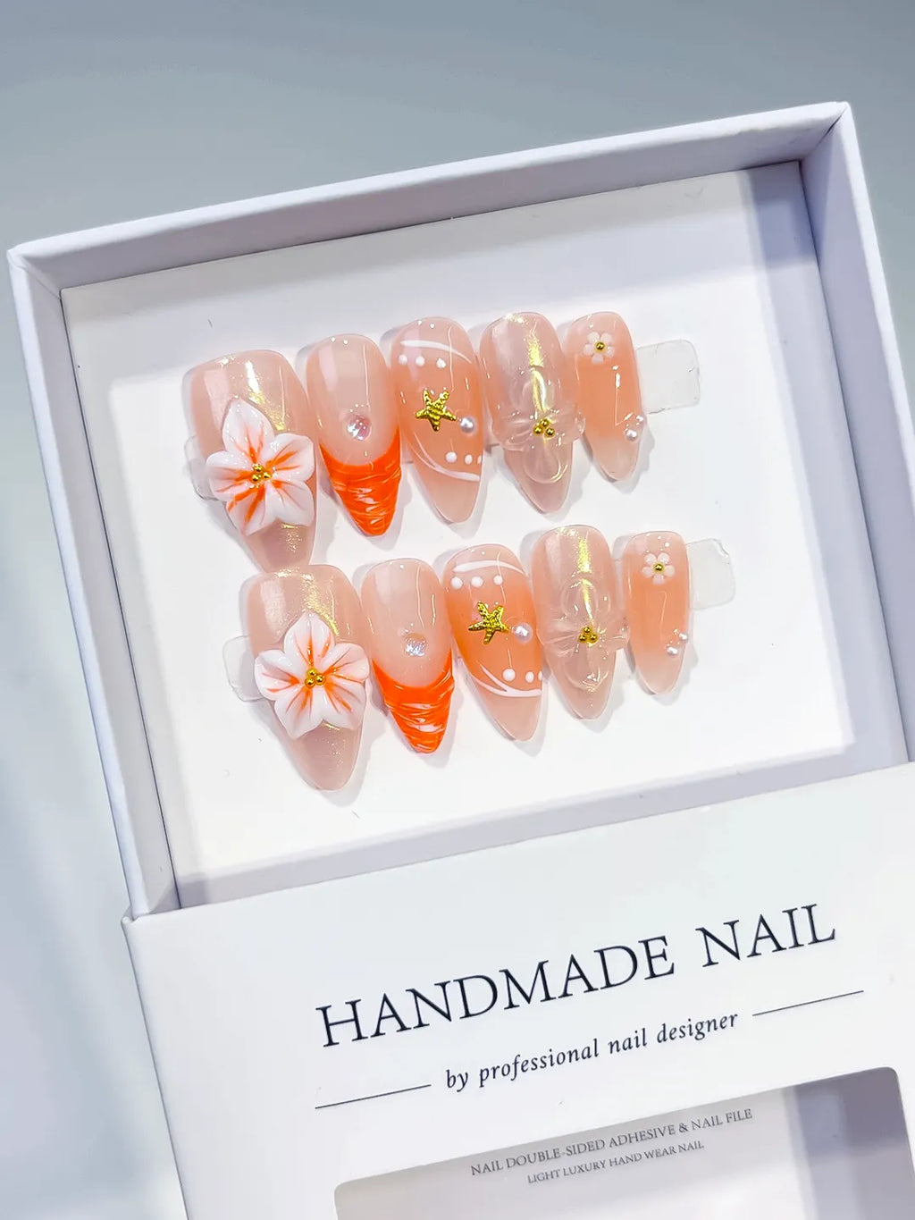 Medium Nude Orange Almond Holographic Flower Star