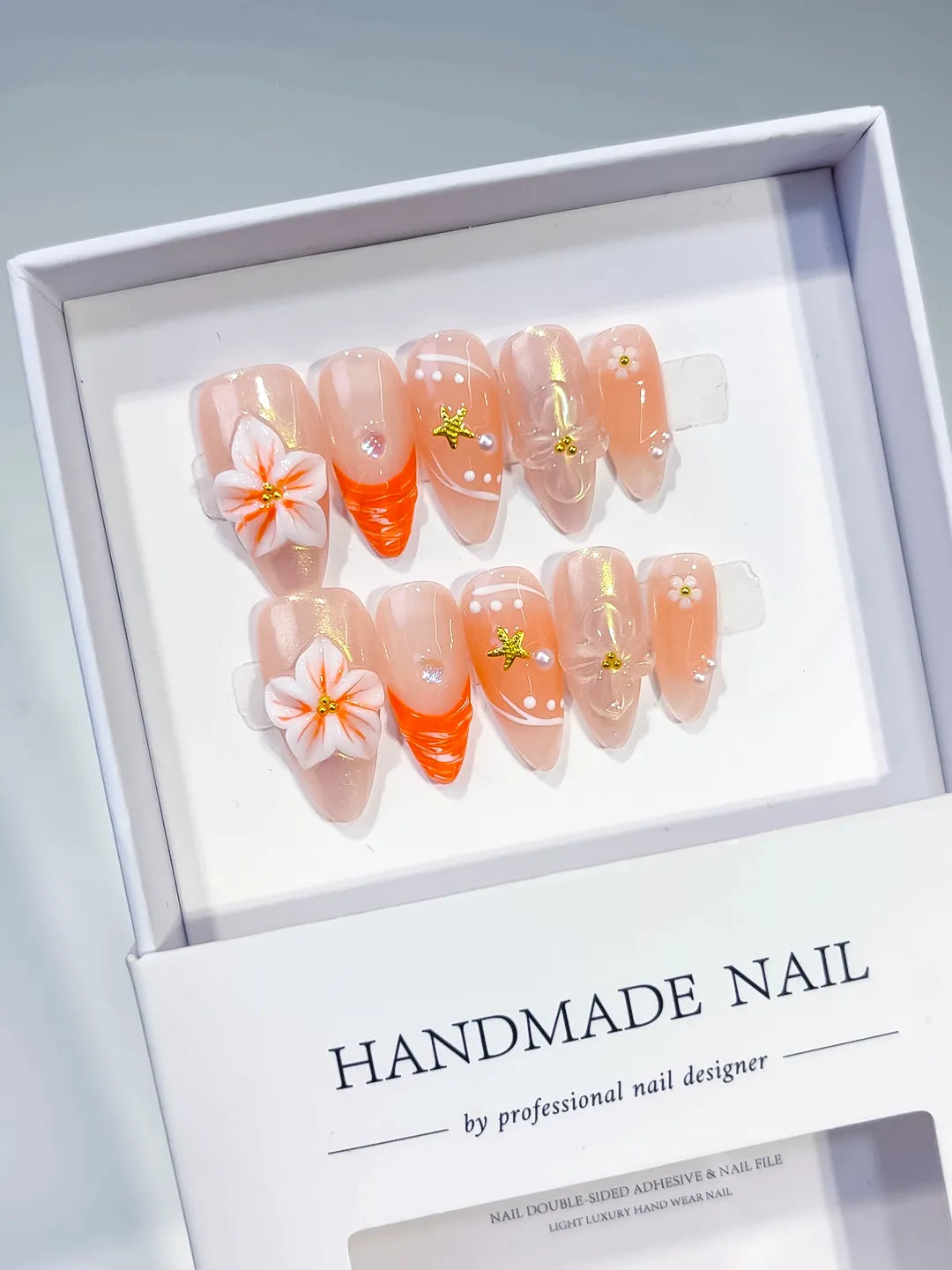 Medium Nude Orange Almond Holographic Flower Star