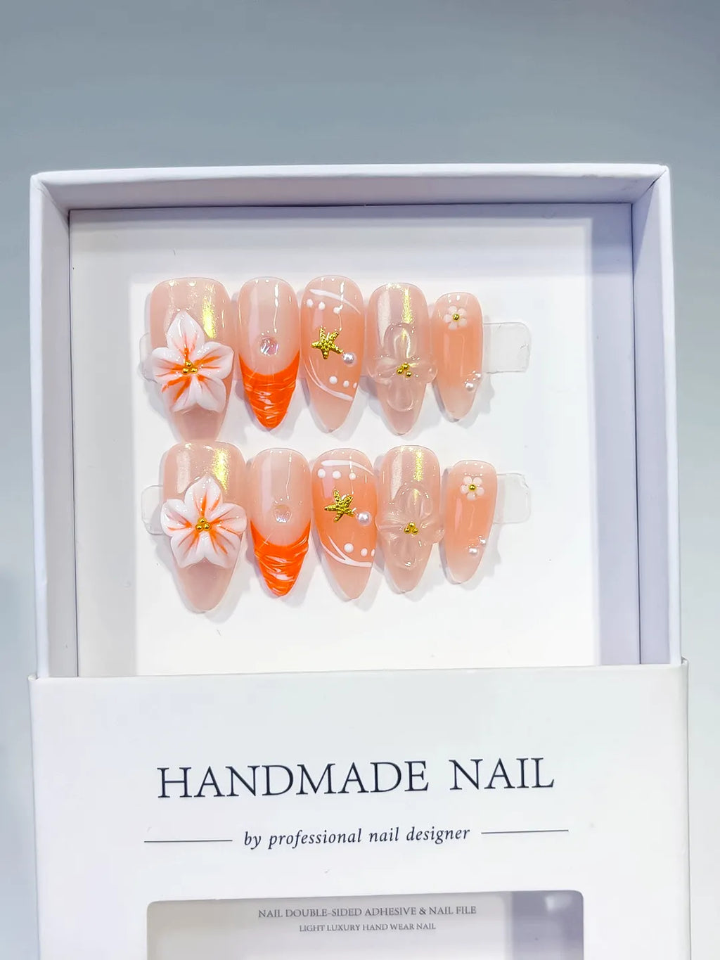 Medium Nude Orange Almond Holographic Flower Star