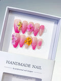 Medium Pink Yellow Almond Ombre Flower Dot Pattern