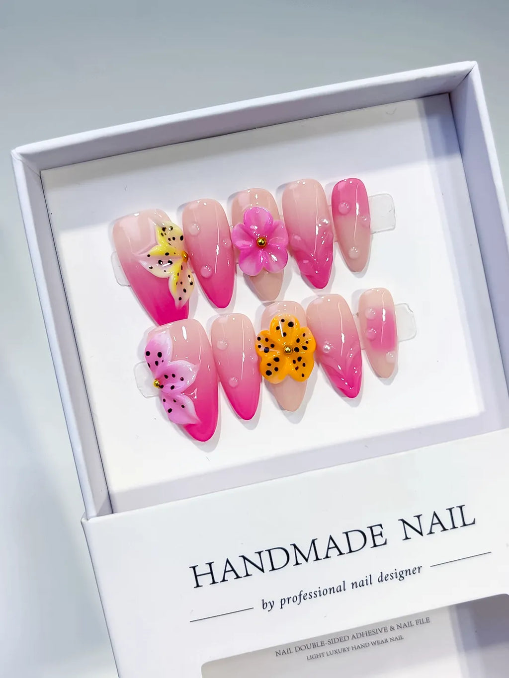 Medium Pink Yellow Almond Ombre Flower Dot Pattern