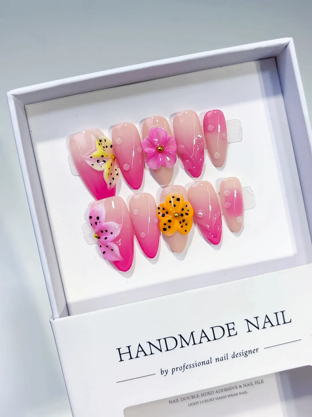 Medium Pink Yellow Almond Ombre Flower Dot Pattern