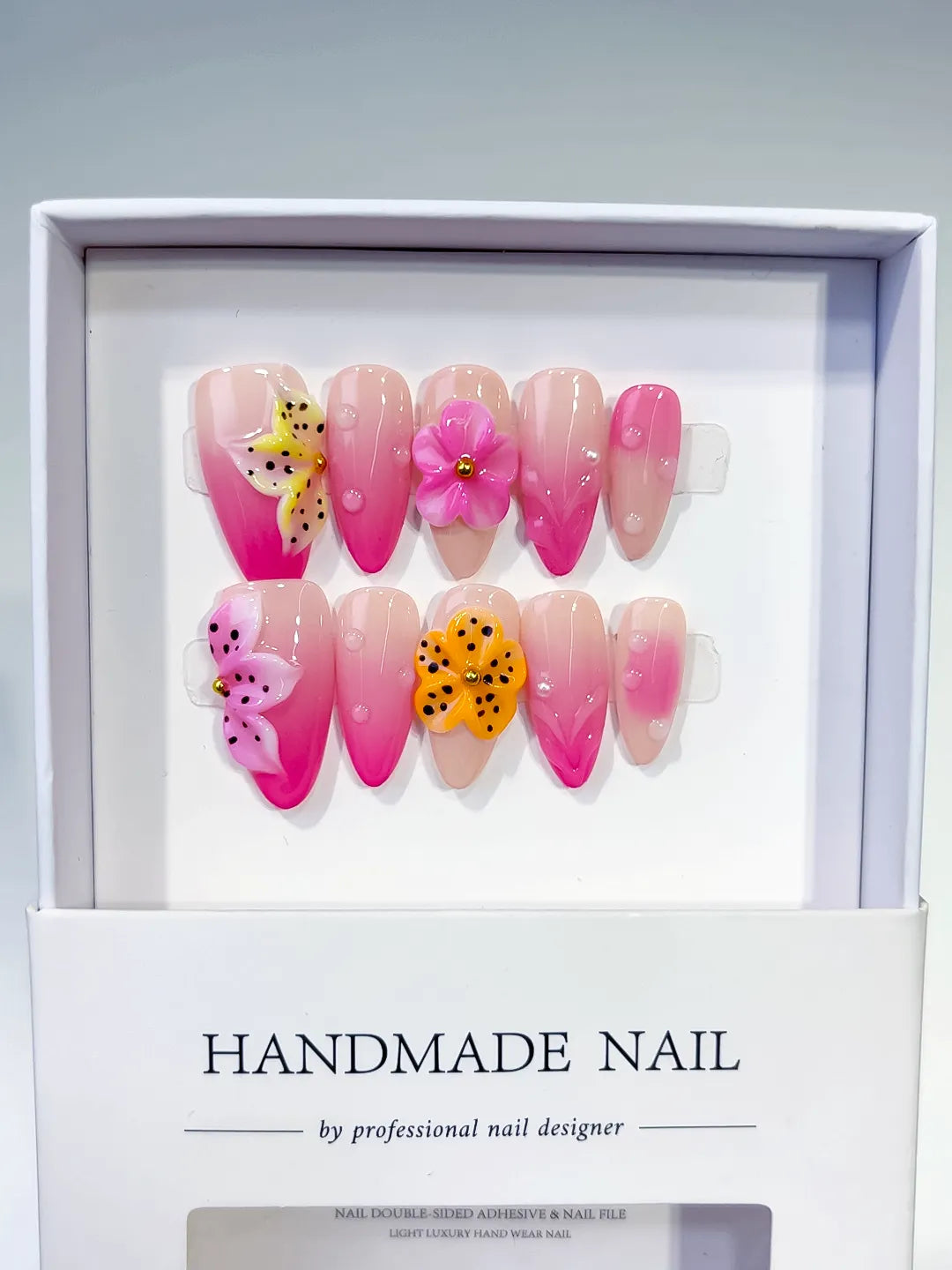 Medium Pink Yellow Almond Ombre Flower Dot Pattern