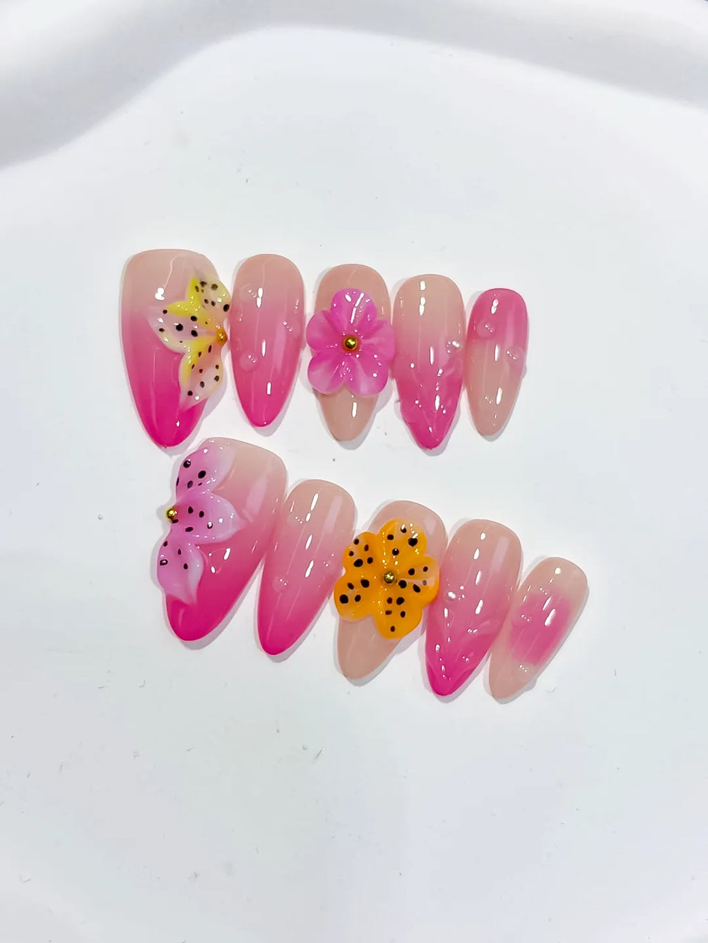 Medium Pink Yellow Almond Ombre Flower Dot Pattern