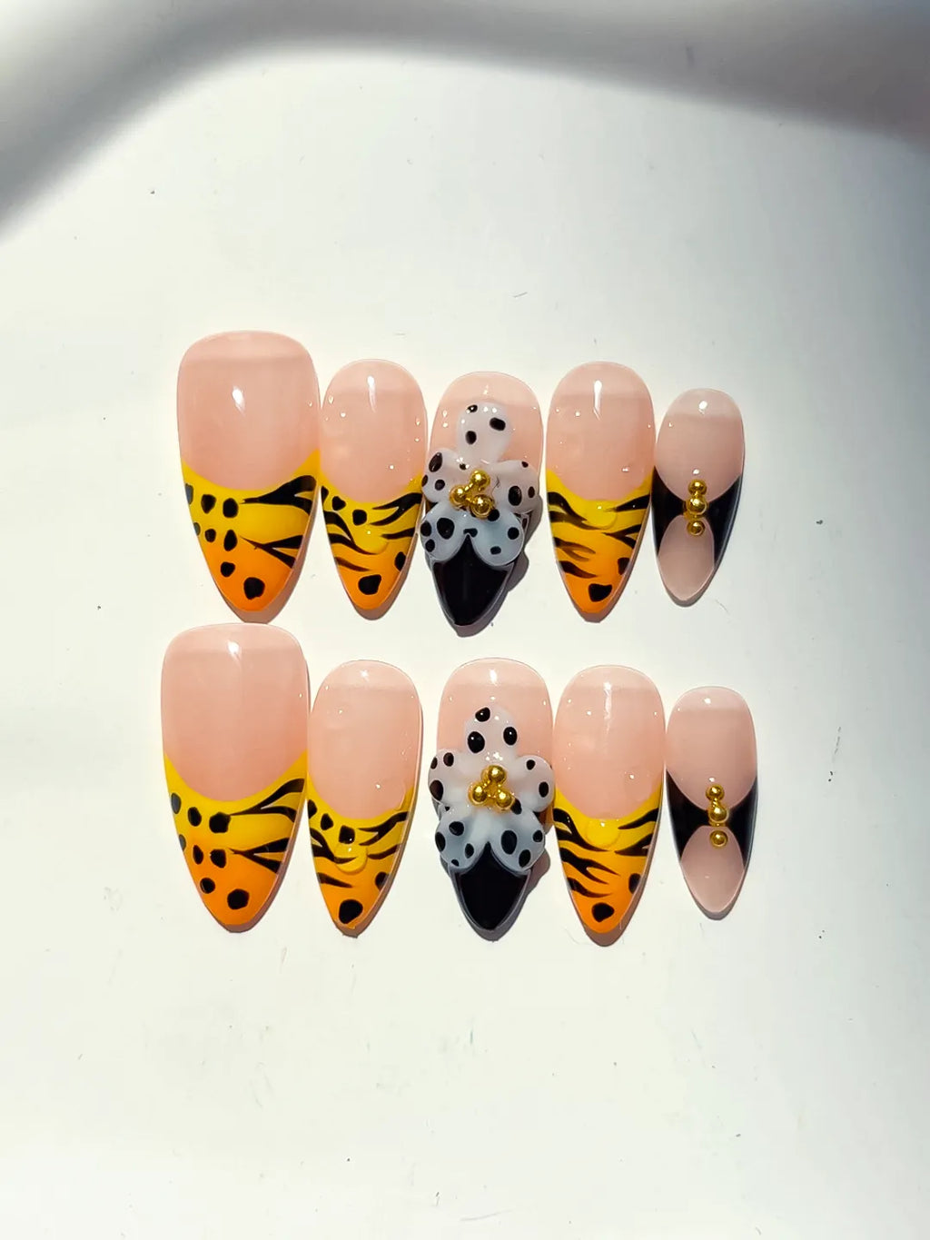 Medium Nude Yellow Almond French tip Flower Animal Print