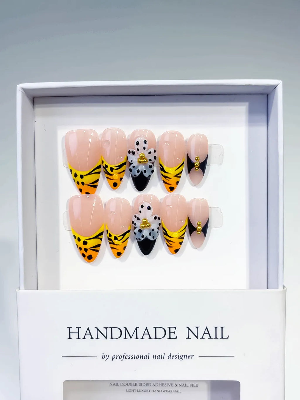 Medium Nude Yellow Almond French tip Flower Animal Print