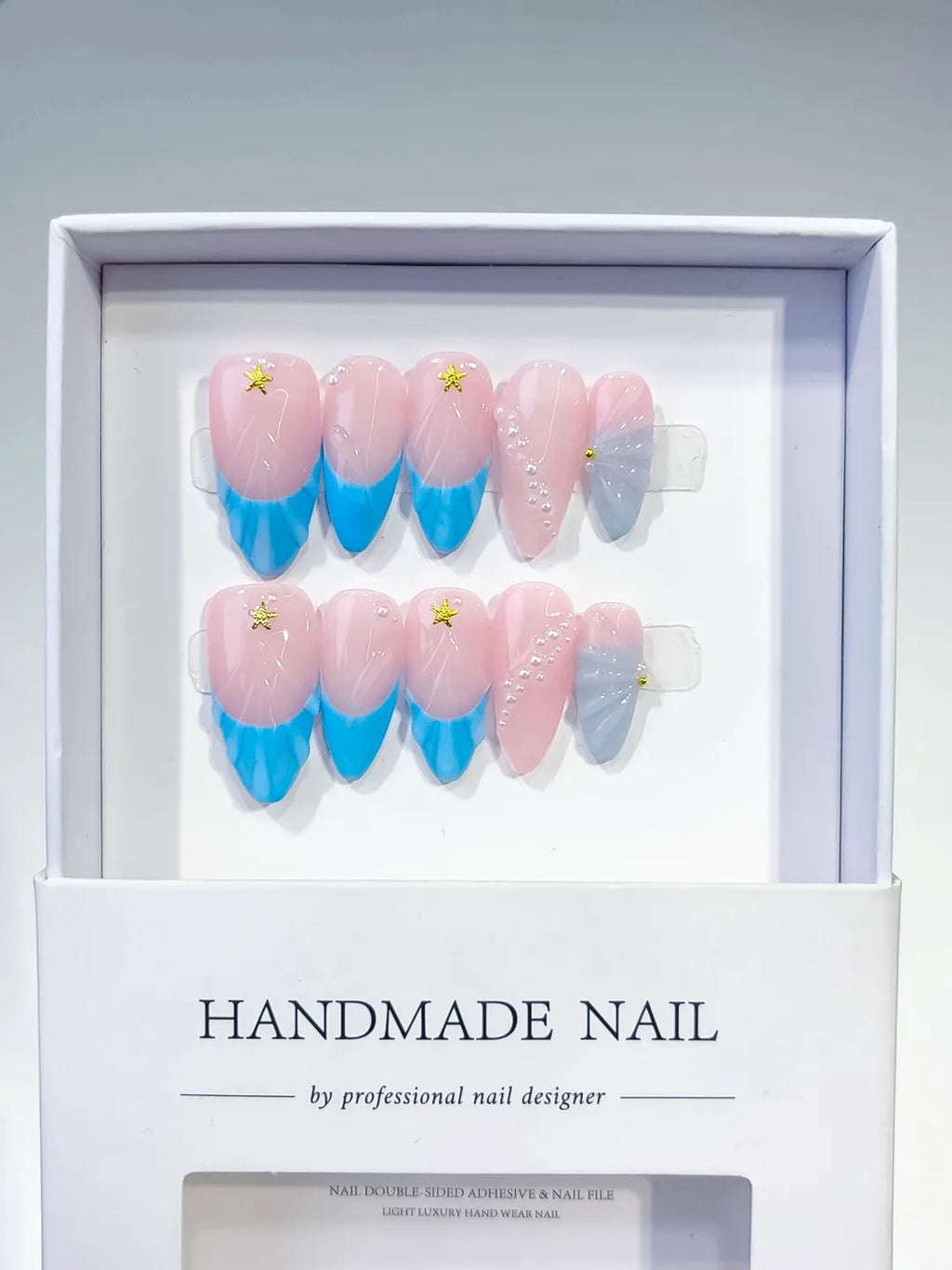 Medium Pink Blue Almond Ombre Star Shell