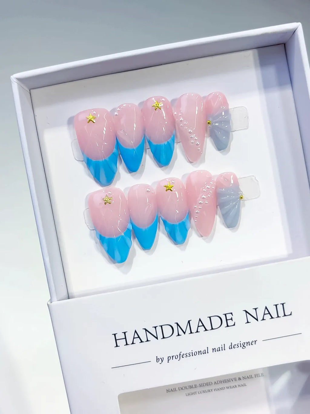 Medium Pink Blue Almond Ombre Star Shell