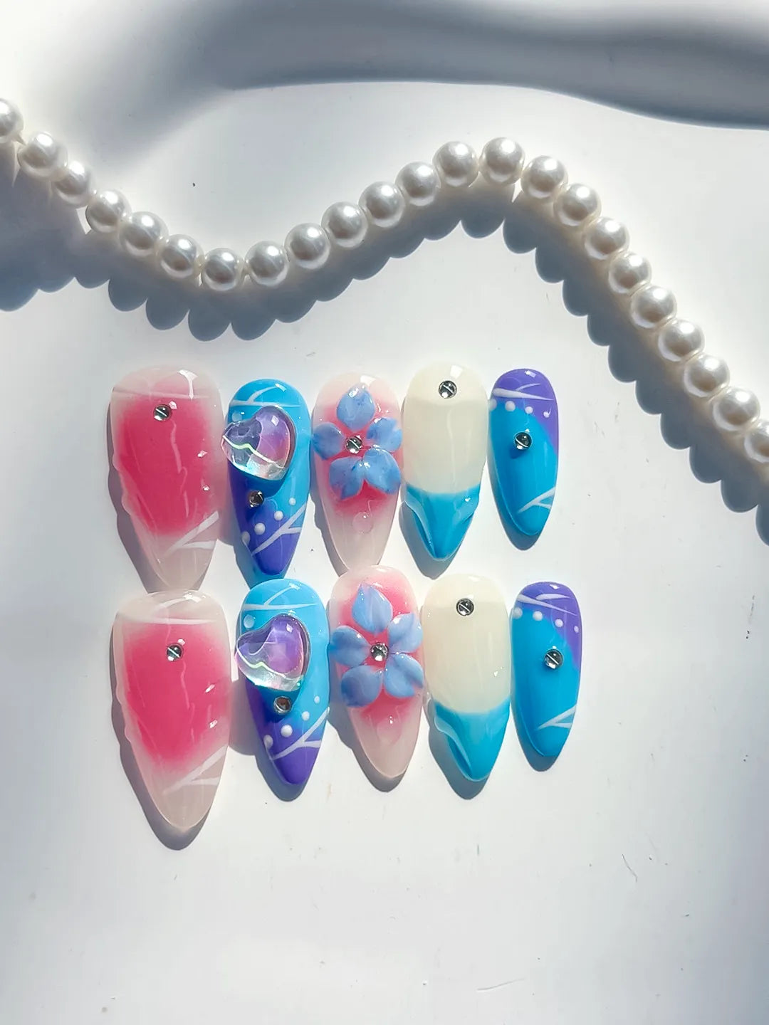 Medium Pink Blue Almond Abstract Heart Flower