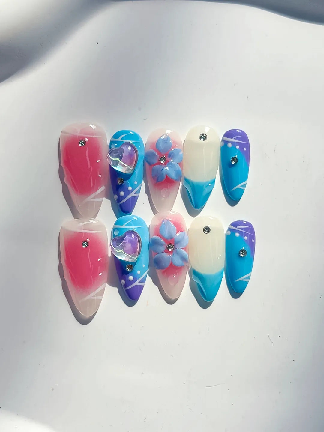 Medium Pink Blue Almond Abstract Heart Flower