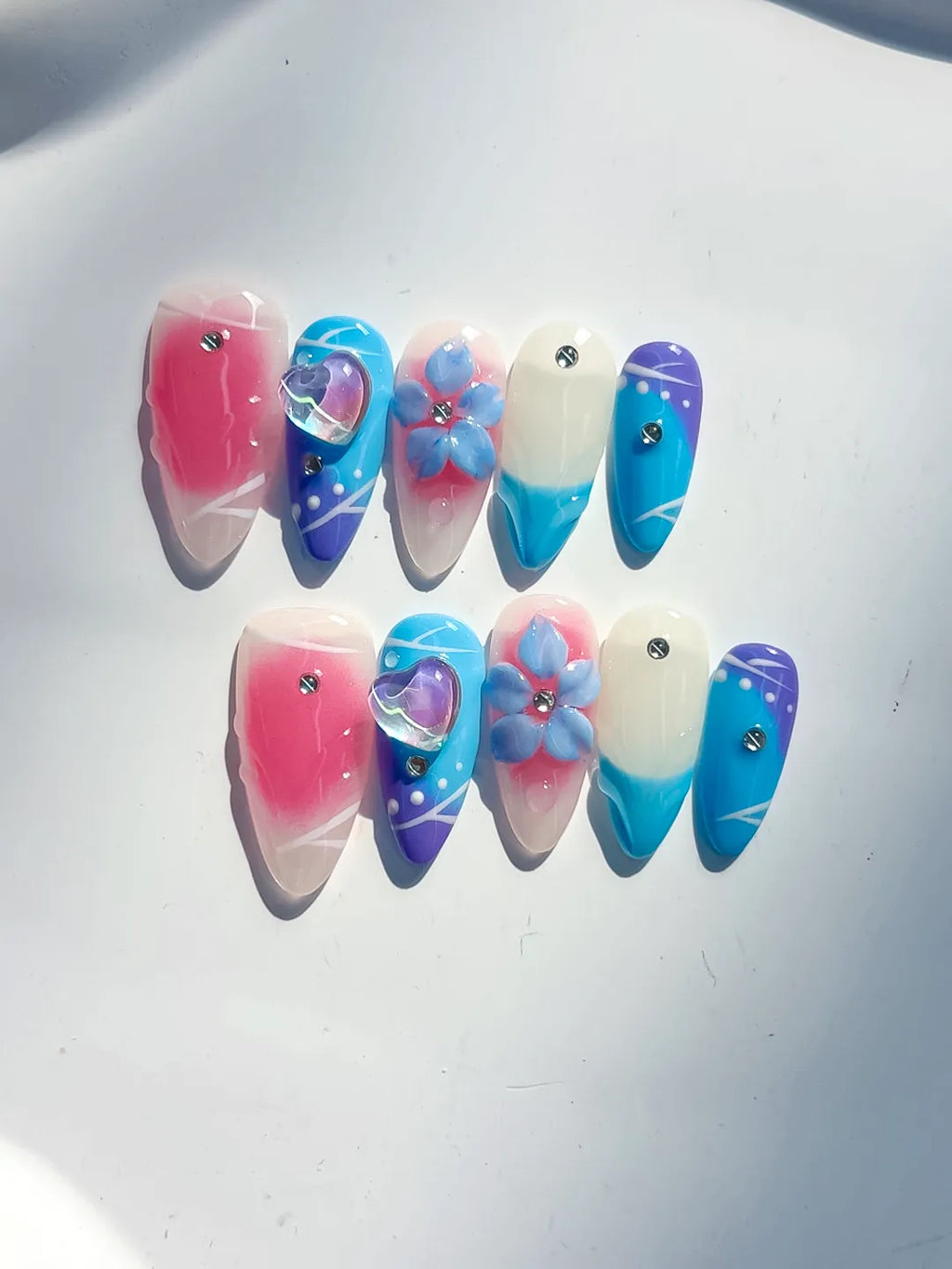 Medium Pink Blue Almond Abstract Heart Flower