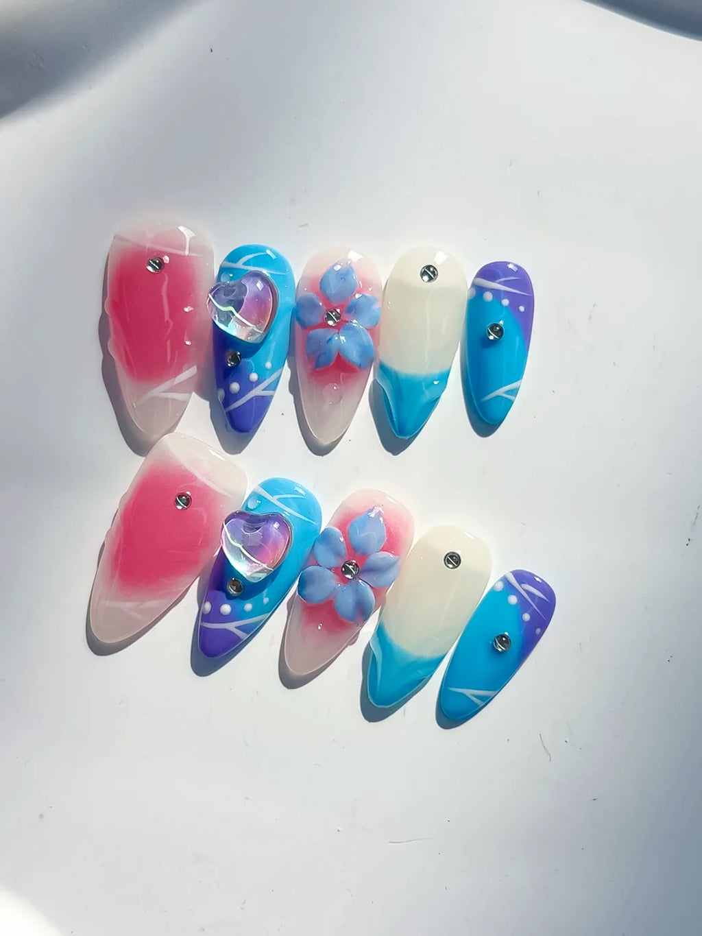 Medium Pink Blue Almond Abstract Heart Flower