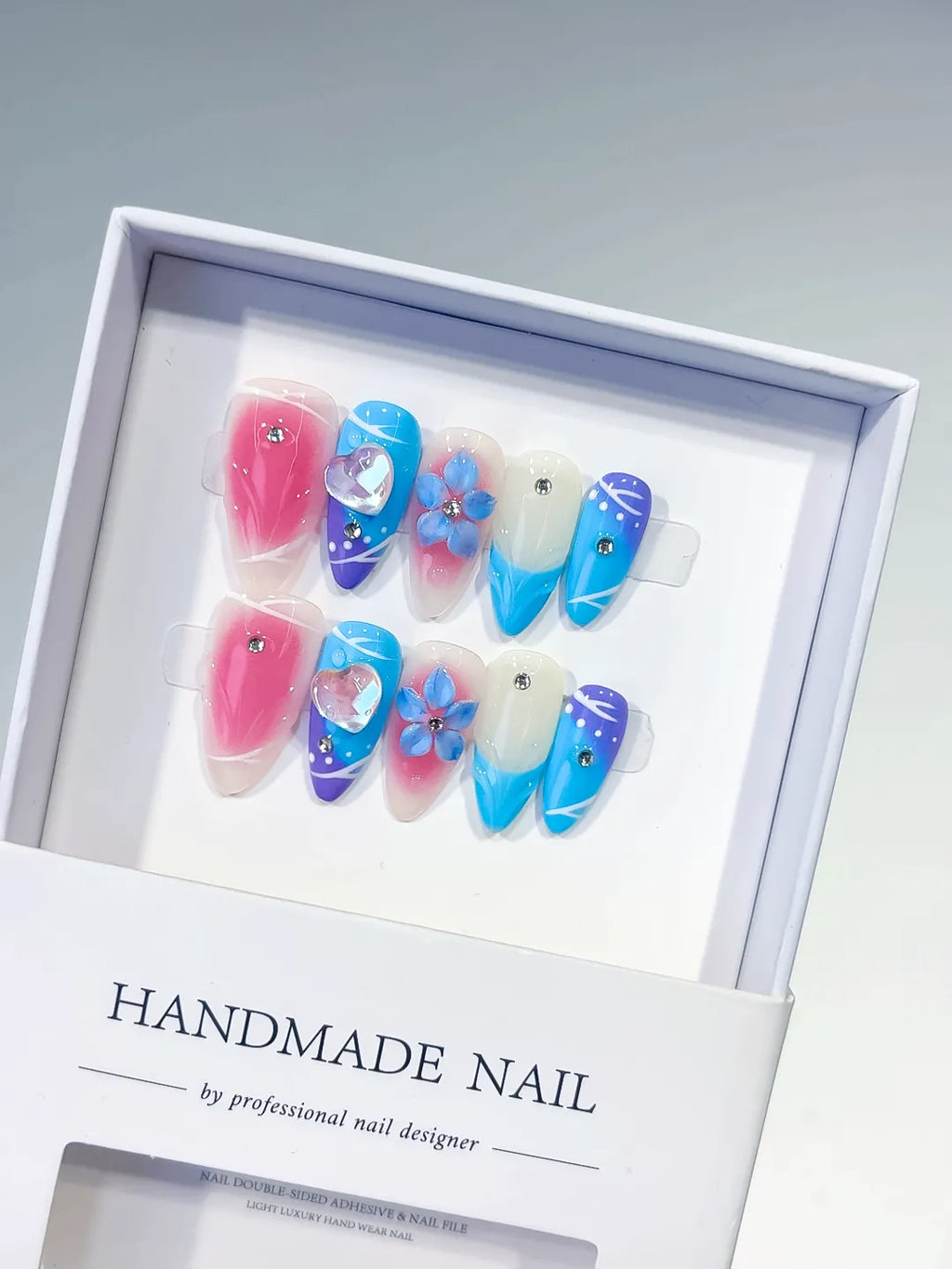 Medium Pink Blue Almond Abstract Heart Flower