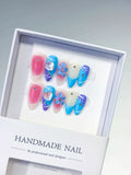 Medium Pink Blue Almond Abstract Heart Flower