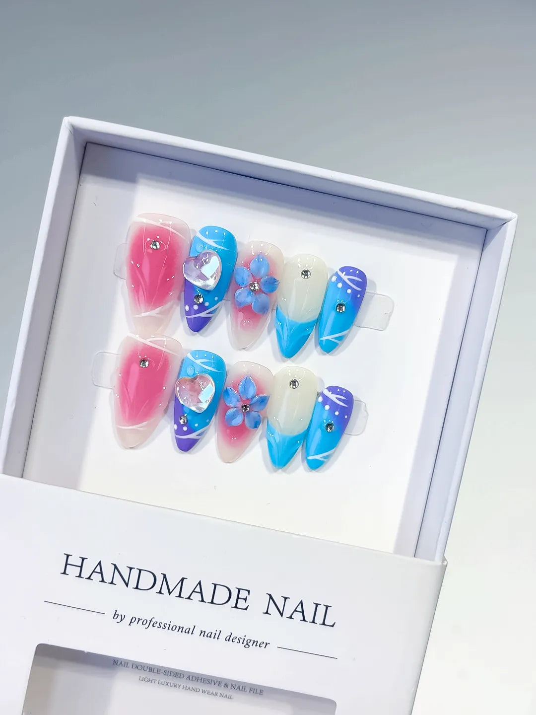 Medium Pink Blue Almond Abstract Heart Flower