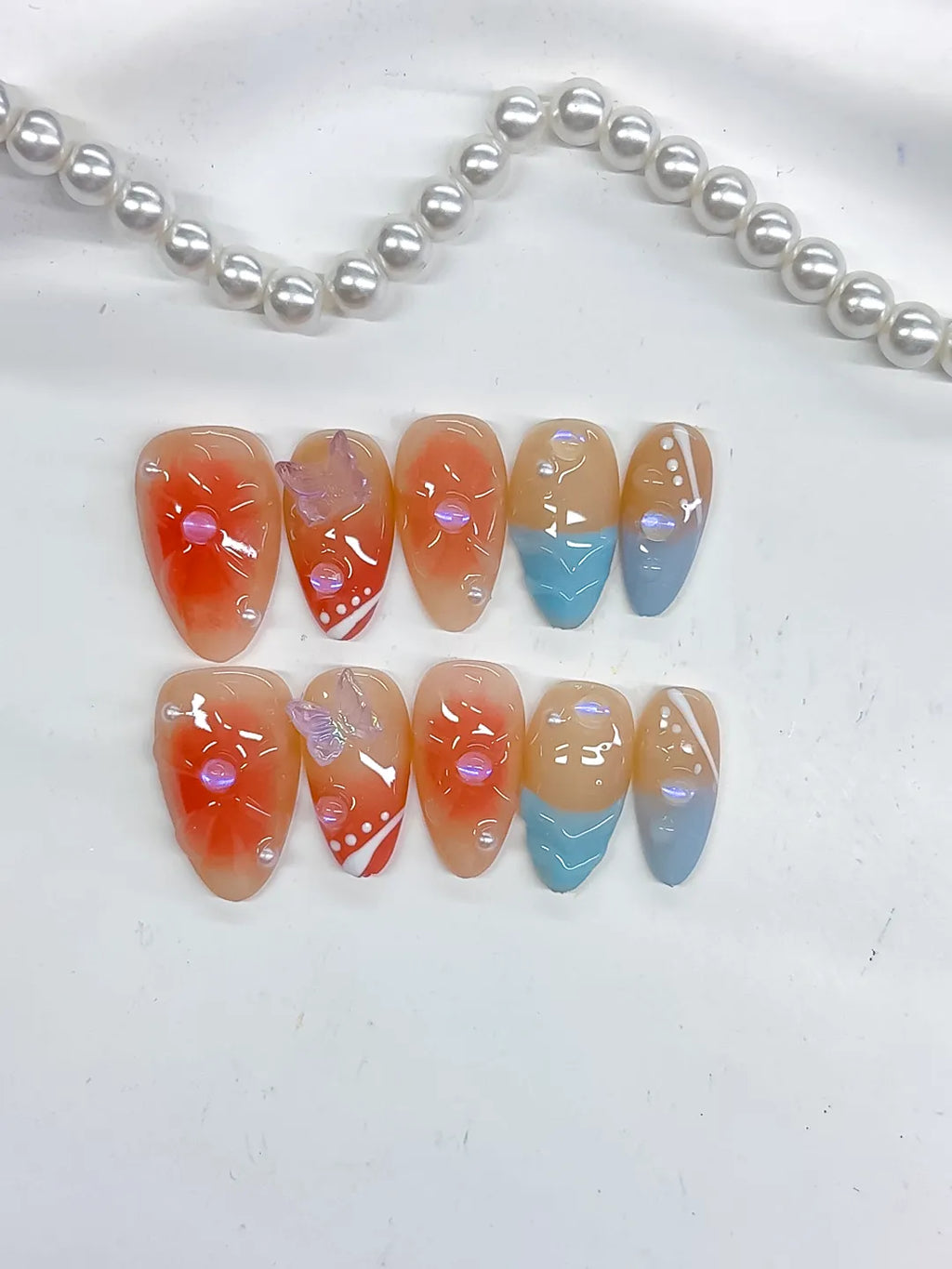 Short Nude Orange Almond Abstract Flower Bow