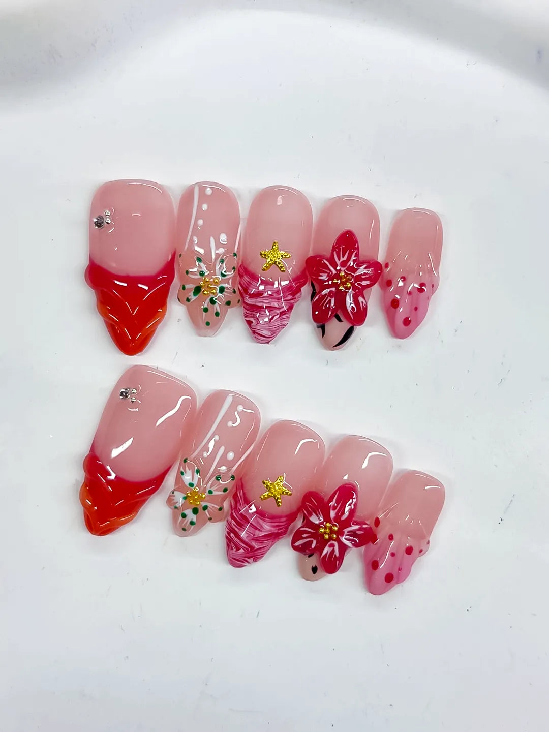Medium Pink Red Almond Abstract Flower Star
