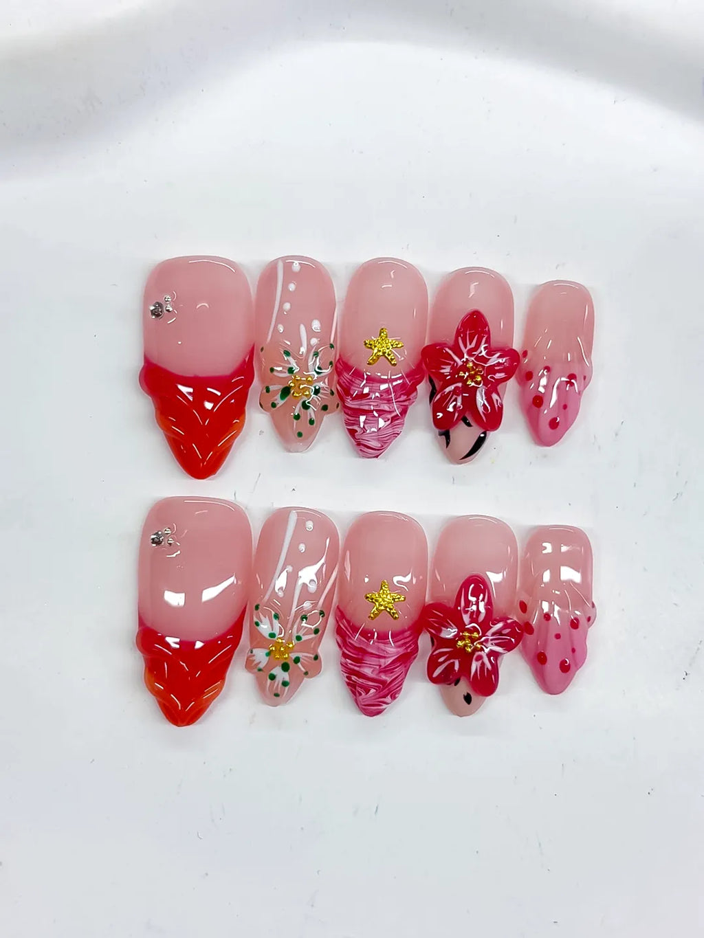 Medium Pink Red Almond Abstract Flower Star