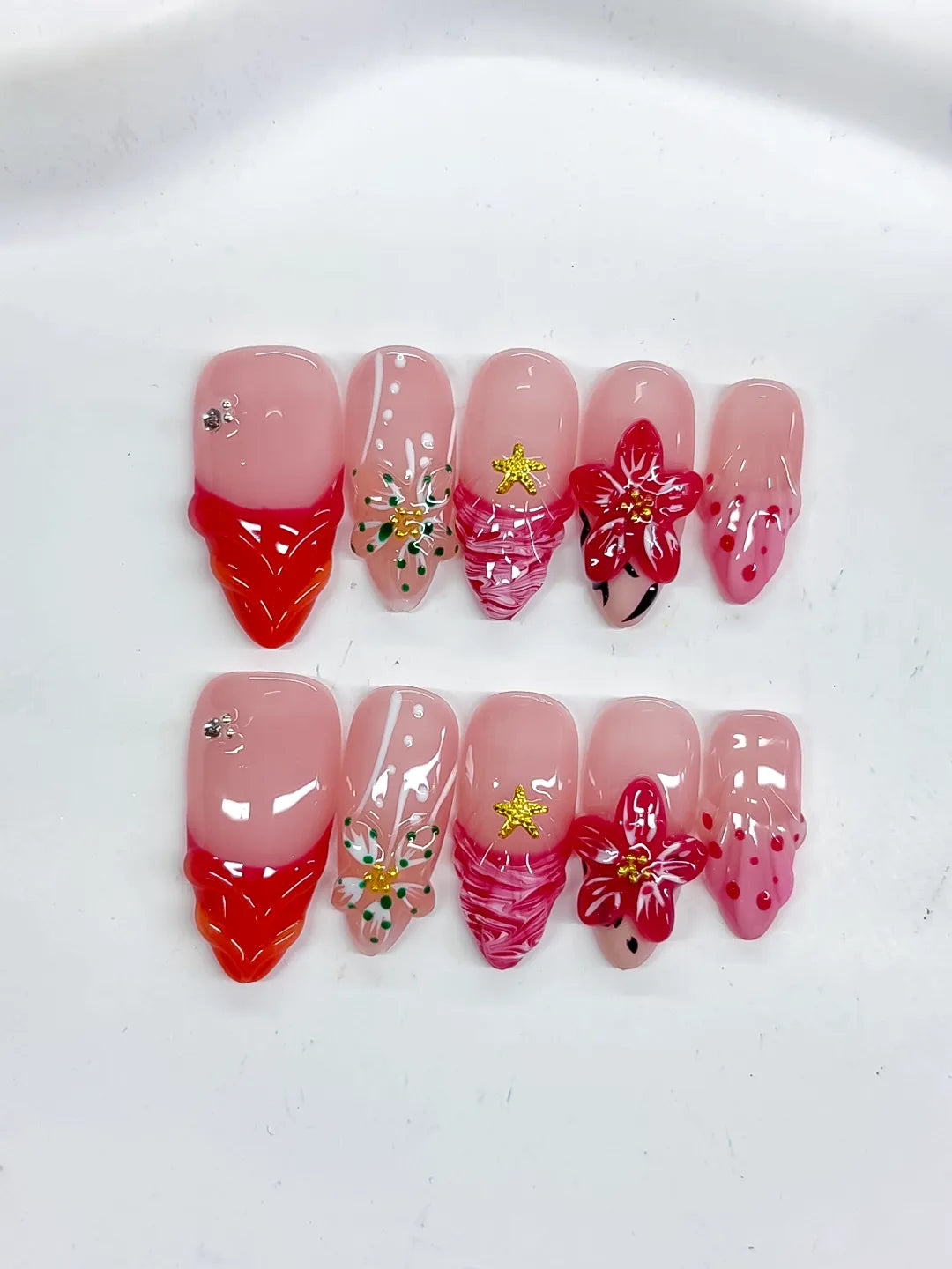 Medium Pink Red Almond Abstract Flower Star