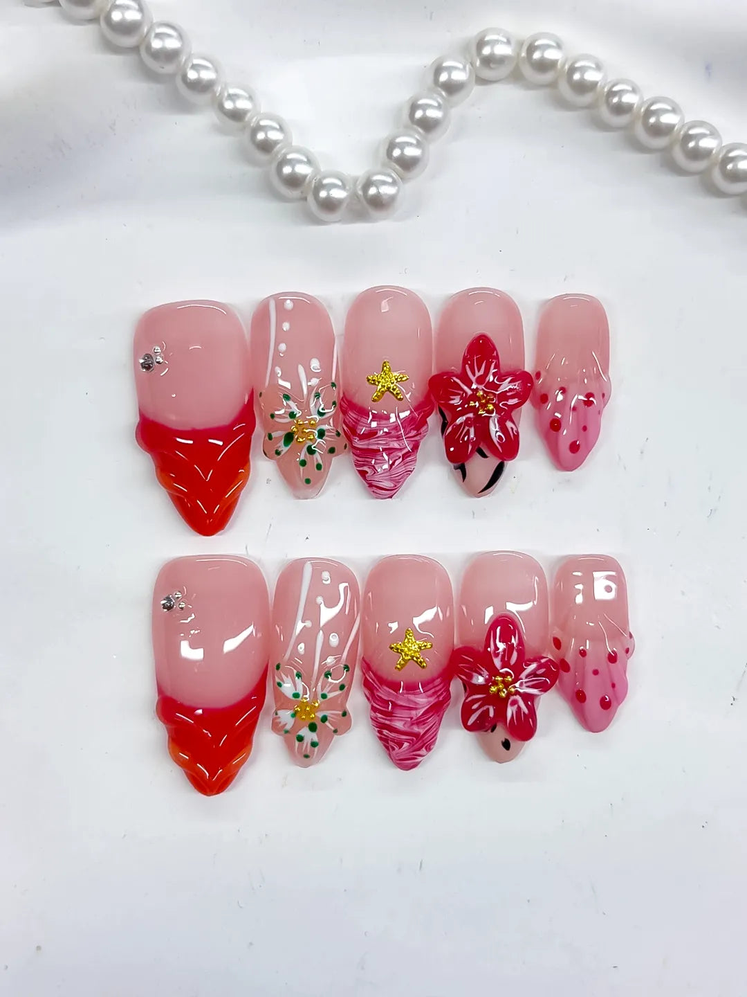Medium Pink Red Almond Abstract Flower Star