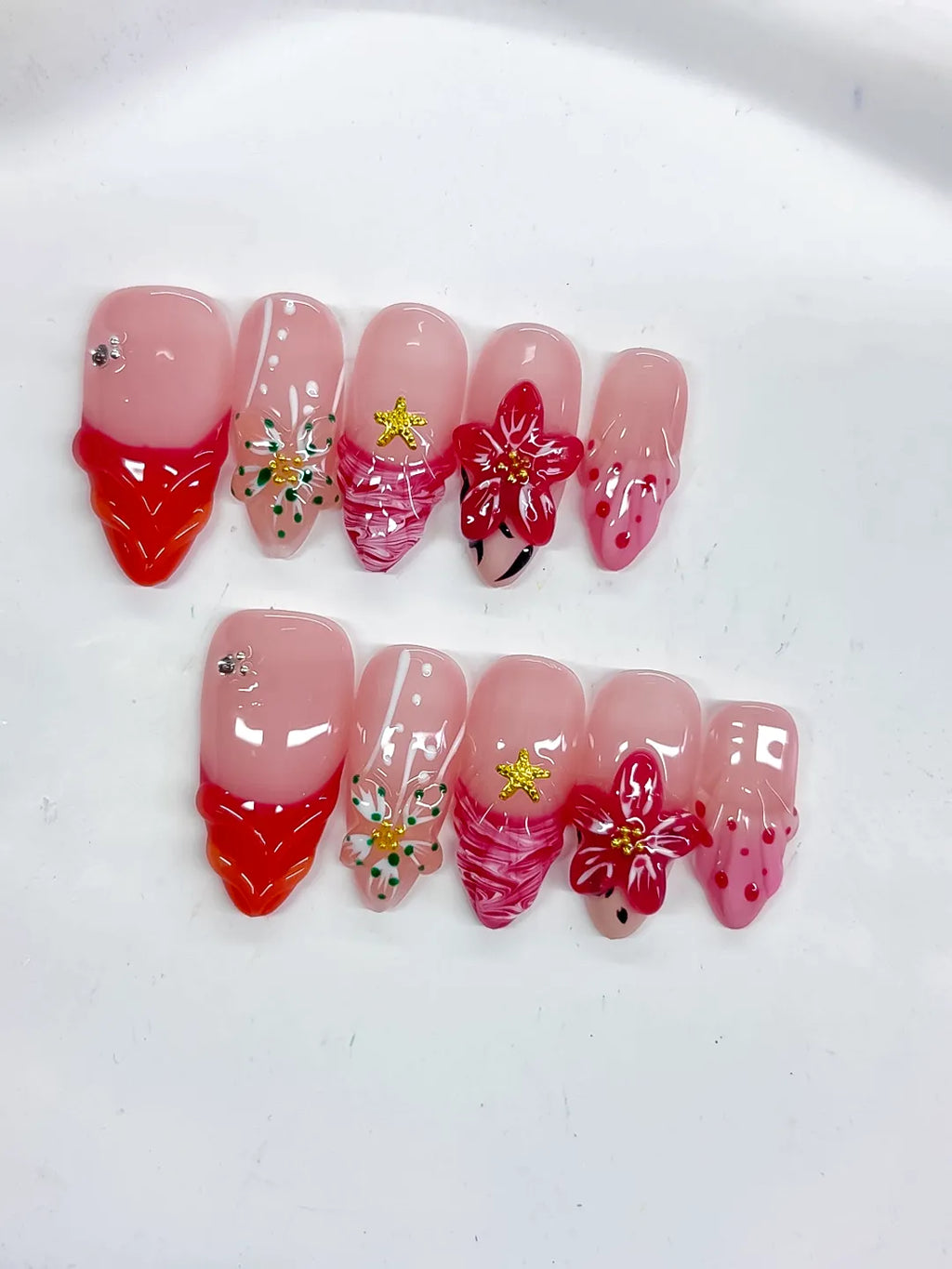 Medium Pink Red Almond Abstract Flower Star