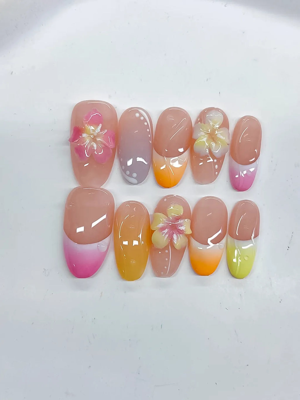 Medium Pink Yellow Oval French tip Flower Pearl