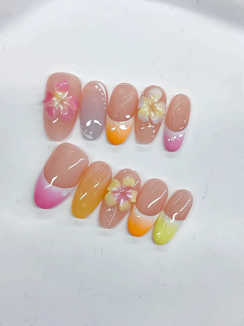 Medium Pink Yellow Oval French tip Flower Pearl