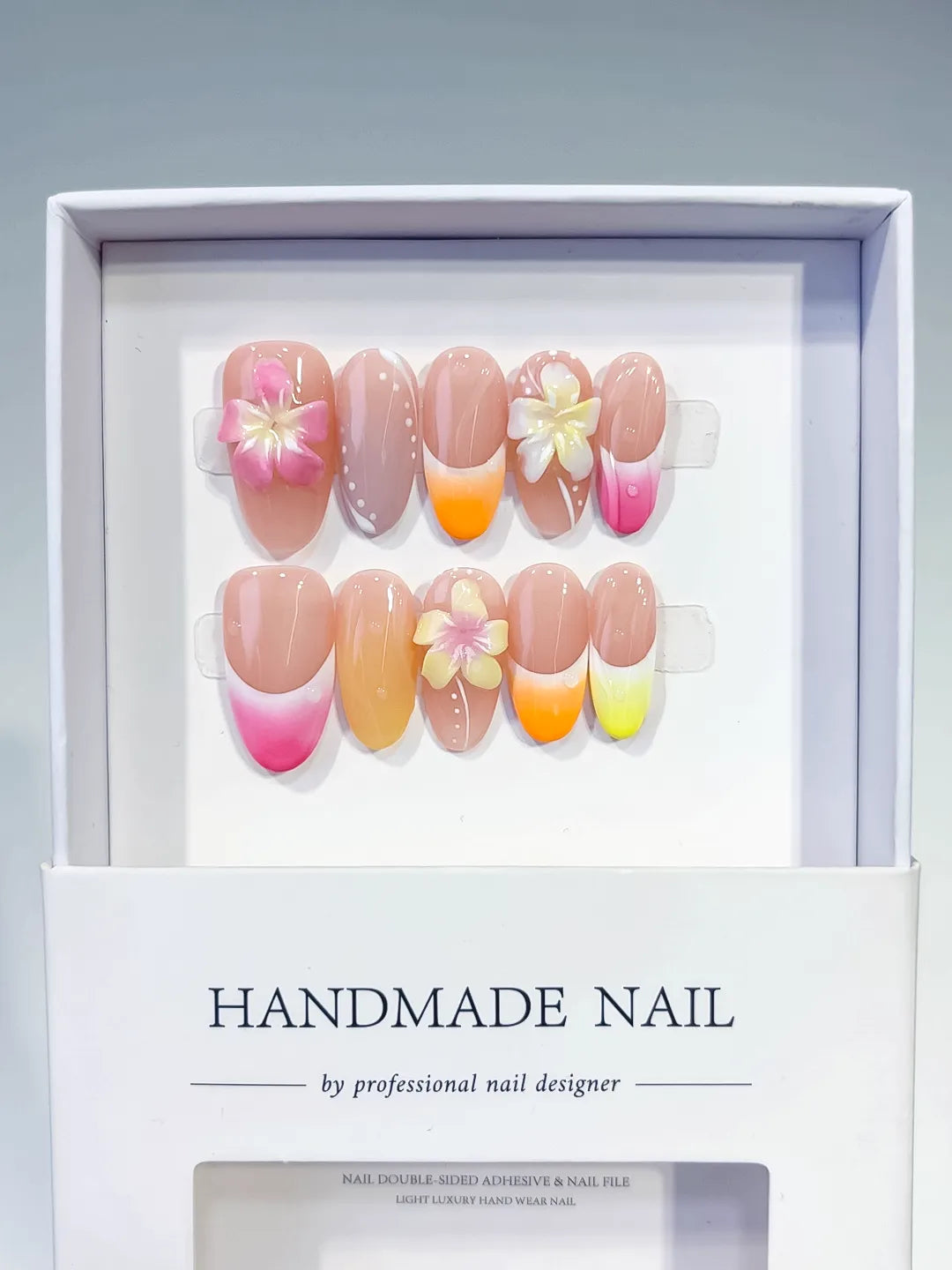 Medium Pink Yellow Oval French tip Flower Pearl