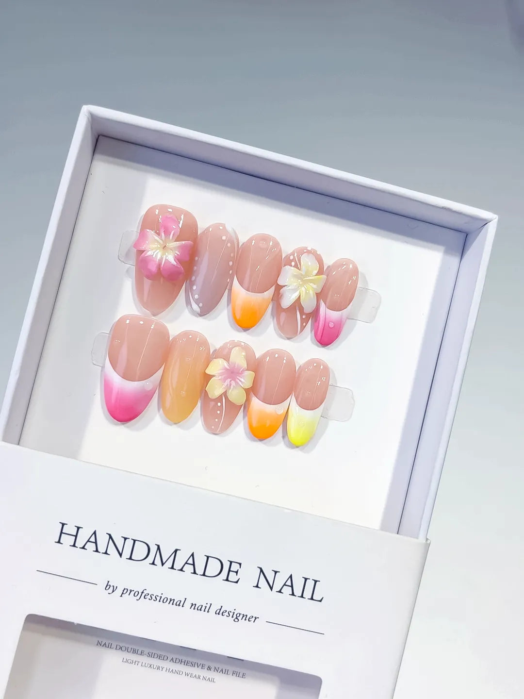 Medium Pink Yellow Oval French tip Flower Pearl