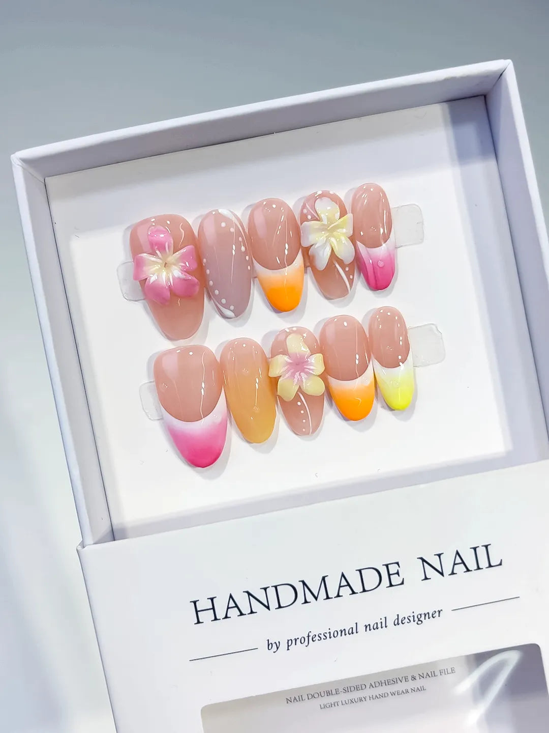 Medium Pink Yellow Oval French tip Flower Pearl