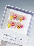 Medium Nude Yellow Almond Holographic Flower Dot Pattern